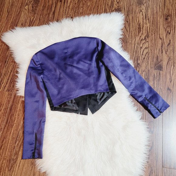 Rachel by Rachel Roy Cropped Black Asymmetrical Jacket Zippered Sateen Purple 2 - Picture 3 of 15